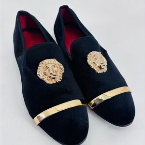 Jitai Avant Garde Lion Head Velvet Embellished slip On Penny Loafers Dress Shoes